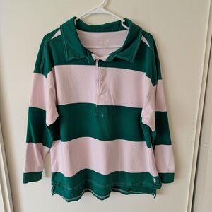 Free People Womens XS Oversized Striped Polo Shirt Preppy Classic Academia